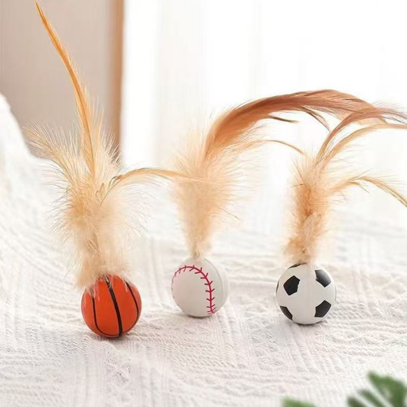 Interactive Pet Feather Bouncy Ball Toy